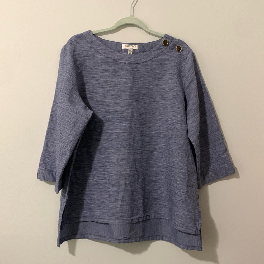 Ellen Tracy Linen High Low Hem 3/4 Sleeve Shirt